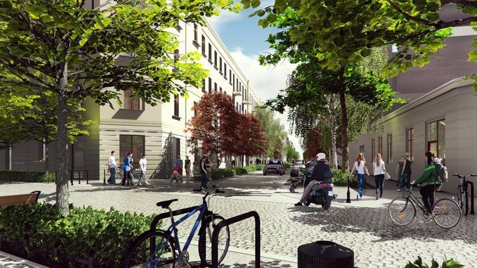 W 2022 roku miasto odda do użytkowania kolejny woonerf w Łodzi, który powstanie na ulicy Mielczarskiego. (wizualizacja) 